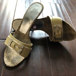 GUESS Platnium Buckle Tan Patent Leather Heels-